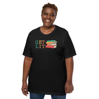 Bookish T-Shirt - Unique Presents, Gift Ideas for Book Lovers, Readers, Bookworms, Librarians - Booklovers Tee - Retro Let's Get Lit Shirt - Black, Large Size for Overweight