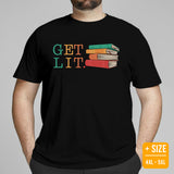 Bookish T-Shirt - Unique Presents, Gift Ideas for Book Lovers, Readers, Bookworms, Librarians - Booklovers Tee - Retro Let's Get Lit Shirt - Black, Large Size for Overweight, Men