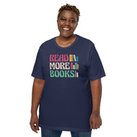 Bookish T-Shirt - Unique Presents, Gift Ideas for Book Lovers, Readers, Bookworms, Librarians - Booklovers Tee - Read More Books Shirt - Navy, Large Size for Overweight