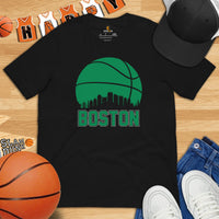 Ideal Christmas Gift for Basketball Lover, Coach & Player - Senior Night, Game Outfit & Attire - Boston Skyline B-ball Fanatic T-Shirt - Black