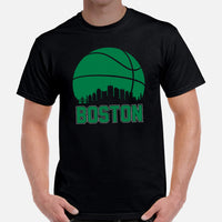 Ideal Christmas Gift for Basketball Lover, Coach & Player - Senior Night, Game Outfit & Attire - Boston Skyline B-ball Fanatic T-Shirt - Black, Men