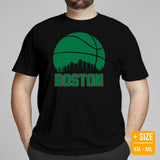 Ideal Christmas Gift for Basketball Lover, Coach & Player - Senior Night, Game Outfit & Attire - Boston Skyline B-ball Fanatic T-Shirt - Black, Plus Size