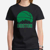 Ideal Christmas Gift for Basketball Lover, Coach & Player - Senior Night, Game Outfit & Attire - Boston Skyline B-ball Fanatic T-Shirt - Black, Women