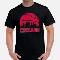 Ideal Christmas Gift for Basketball Lover, Coach & Player - Senior Night, Game Outfit & Attire - Chicago Skyline B-ball Fanatic T-Shirt - Black, Men