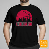 Ideal Christmas Gift for Basketball Lover, Coach & Player - Senior Night, Game Outfit & Attire - Chicago Skyline B-ball Fanatic T-Shirt - Black, Plus Size