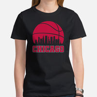 Ideal Christmas Gift for Basketball Lover, Coach & Player - Senior Night, Game Outfit & Attire - Chicago Skyline B-ball Fanatic T-Shirt - Black, Women
