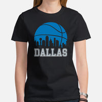 Ideal Christmas Gift for Basketball Lover, Coach & Player - Senior Night, Game Outfit & Attire - Dallas Skyline B-ball Fanatic T-Shirt - Black, Women