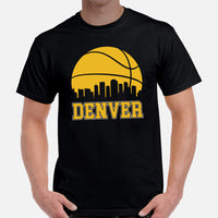 Ideal Christmas Gift for Basketball Lover, Coach & Player - Senior Night, Game Outfit & Attire - Denver Skyline B-ball Fanatic T-Shirt - Black, Men