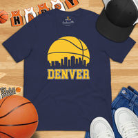Ideal Christmas Gift for Basketball Lover, Coach & Player - Senior Night, Game Outfit & Attire - Denver Skyline B-ball Fanatic T-Shirt - Navy