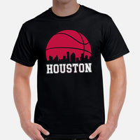 Ideal Christmas Gift for Basketball Lover, Coach & Player - Senior Night, Game Outfit & Attire - Houston Skyline B-ball Fanatic T-Shirt - Black, Men