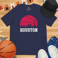 Ideal Christmas Gift for Basketball Lover, Coach & Player - Senior Night, Game Outfit & Attire - Houston Skyline B-ball Fanatic T-Shirt - Navy