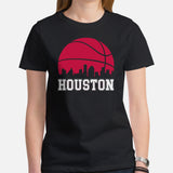 Ideal Christmas Gift for Basketball Lover, Coach & Player - Senior Night, Game Outfit & Attire - Houston Skyline B-ball Fanatic T-Shirt - Black, Women