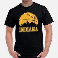 Ideal Christmas Gift for Basketball Lover, Coach & Player - Senior Night, Game Outfit & Attire - Indiana Skyline B-ball Fanatic T-Shirt - Black, Men