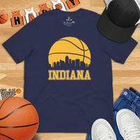 Ideal Christmas Gift for Basketball Lover, Coach & Player - Senior Night, Game Outfit & Attire - Indiana Skyline B-ball Fanatic T-Shirt - Navy