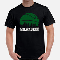 Ideal Christmas Gift for Basketball Lover, Coach & Player - Senior Night, Game Outfit & Attire - Milwaukee Skyline B-ball Fanatic Shirt - Black, Men