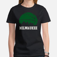 Ideal Christmas Gift for Basketball Lover, Coach & Player - Senior Night, Game Outfit & Attire - Milwaukee Skyline B-ball Fanatic Shirt - Black, Women
