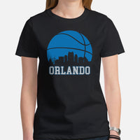 Ideal Christmas Gift for Basketball Lover, Coach & Player - Senior Night, Game Outfit & Attire - Orlando Skyline B-ball Fanatic T-Shirt - Black, Women