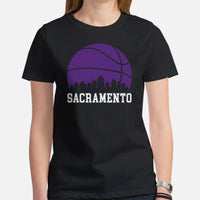 Ideal Christmas Gift for Basketball Lover, Coach & Player - Senior Night, Game Outfit & Attire - Sacramento Skyline B-ball Fanatic Tee - Black, Women