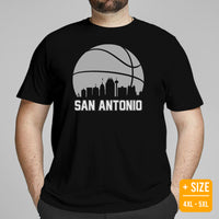 Ideal Christmas Gift for Basketball Lover, Coach & Player - Senior Night, Game Outfit & Attire - San Antonio Skyline B-ball Fanatic Tee - Black, Plus Size
