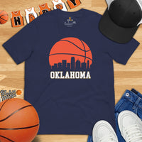 Ideal Christmas Gift for Basketball Lover, Coach & Player - Senior Night, Game Outfit - Oklahoma Skyline B-ball Fanatic Shirt - Navy