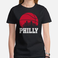 Ideal Christmas Gift for Basketball Lover, Coach & Player - Senior Night, Game Outfit - Philadelphia Skyline B-ball Fanatic Tee - Black, Women