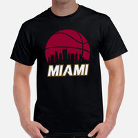 Ideal Christmas Gift for Basketball Lovers, Coach & Players - Senior Night, Game Outfit & Attire - Miami Skyline B-ball Fanatic T-Shirt - Black, Men