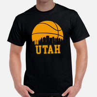 Ideal Christmas Gift for Basketball Lovers, Coach & Players - Senior Night, Game Outfit & Attire - Utah Skyline B-ball Fanatic T-Shirt - Black, Men