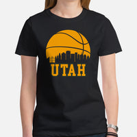 Ideal Christmas Gift for Basketball Lovers, Coach & Players - Senior Night, Game Outfit & Attire - Utah Skyline B-ball Fanatic T-Shirt - Black, Women