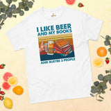 Ideal Gift for Book and Beer Lover | I Like Beer and My Books and Maybe 3 People Brewery Bookish Shirt | Drinking Shirt for Bookworms - White