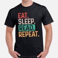 Bookish T-Shirt - Cool Presents, Gift Ideas for Book Lovers, Readers, Bookworms, Librarians - Booklovers Tee - Eat Sleep Read Repeat Shirt  - Black, Men