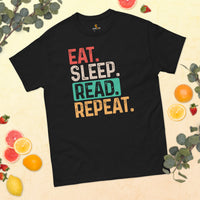 Bookish T-Shirt - Cool Presents, Gift Ideas for Book Lovers, Readers, Bookworms, Librarians - Booklovers Tee - Eat Sleep Read Repeat Shirt - Black