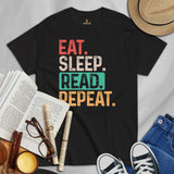 Bookish T-Shirt - Cool Presents, Gift Ideas for Book Lovers, Readers, Bookworms, Librarians - Booklovers Tee - Eat Sleep Read Repeat Shirt - Black