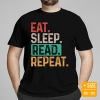 Bookish T-Shirt - Cool Presents, Gift Ideas for Book Lovers, Readers, Bookworms, Librarians - Booklovers Tee - Eat Sleep Read Repeat Shirt - Black, Large Size for Overweight