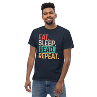 Bookish T-Shirt - Cool Presents, Gift Ideas for Book Lovers, Readers, Bookworms, Librarians - Booklovers Tee - Eat Sleep Read Repeat Shirt - Navy