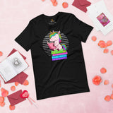 Ideal Gift for Book Lovers, Book Nerds - Cute Unicorn Reading Book Bookish Shirt - Magical & Whimsical Tee for Bookworms, Avid Readers - Black