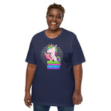 Ideal Gift for Book Lovers, Book Nerds - Cute Unicorn Reading Book Bookish Shirt - Magical & Whimsical Tee for Bookworms, Avid Readers - Navy, Large Size for Overweight