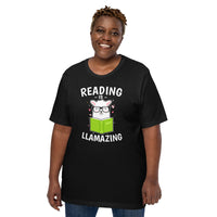 Bookish T-Shirt - Unique Presents, Gift Ideas for Book Lovers, Readers, Bookworms, Librarians - Booklovers Tee - Reading Is Llamazing Shirt - Black, Large Size for Overweight