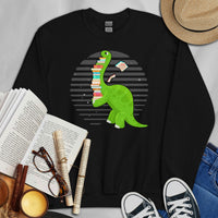 Ideal Gift for Book Lovers Cute Dinosaur Book Sweatshirt - Cozy and Playful Women's Pullover for Bookworms, Librarians, Avid Readers - Black