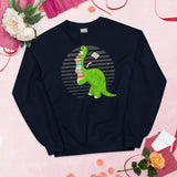 Ideal Gift for Book Lovers Cute Dinosaur Book Sweatshirt - Cozy and Playful Women's Pullover for Bookworms, Librarians, Avid Readers - Navy