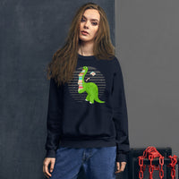 Ideal Gift for Book Lovers Cute Dinosaur Book Sweatshirt - Cozy and Playful Women's Pullover for Bookworms, Librarians, Avid Readers  - Navy