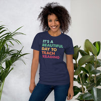 Ideal Gift for Reading Teachers, Book Lovers | Vinatge It's A Beautiful Day to Teach Reading Bookish Shirt for Bookworms, Avid Readers - Navy