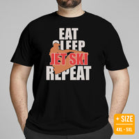 Jet Ski Surfing Shirt & Gear - Beach Vacation Outfit, Attire - Gift Ideas for Surfer, Outdoorsman - Funny Eat Sleep Jet Ski Repeat Tee - Black, Plus Size