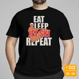Jet Ski Surfing Shirt & Gear - Beach Vacation Outfit, Attire - Gift Ideas for Surfer, Outdoorsman - Funny Eat Sleep Jet Ski Repeat Tee - Black, Plus Size