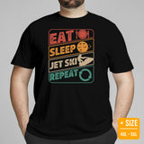 Jet Ski Surfing Shirt & Gear - Beach Vacation Outfit, Attire - Gift Ideas for Surfer, Outdoorsman - Retro Eat Sleep Jet Ski Repeat Tee - Black, Plus Size