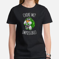 Jiu Jitsu T-Shirt - BJJ, MMA Attire, Clothes, Outfit - Gifts for Fighters, Kungfu Lovers - Turtle Shirt - Impossible To Choke Me Tee - Black, Women