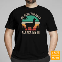 Jiu Jitsu T-Shirt - BJJ, MMA Attire, Wear, Clothes, Outfit - Gifts for BJJ Fighters, Wrestlers - Funny Alpaca My Gi Jiu Jitsu Tee - Black, Plus Size