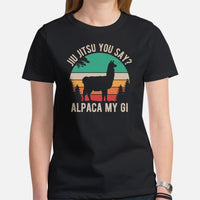 Jiu Jitsu T-Shirt - BJJ, MMA Attire, Wear, Clothes, Outfit - Gifts for BJJ Fighters, Wrestlers - Funny Alpaca My Gi Jiu Jitsu Tee - Black, Women