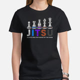 Jiu Jitsu T-Shirt - BJJ, MMA Attire, Wear, Clothes, Outfit - Gifts for Fighters, Chess Lovers - Funny One Step Ahead of The Game Tee - Black, Women