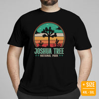 Joshua Tree Retro Sunset Aesthetic T-Shirt - National Park Hiking Shirt - Gift for Outdoorsy Camper & Hiker, Nature Lover, Wanderlust - Black, Plus Size