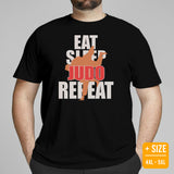 Judo T-Shirt - Mixed Martial Arts Attire, Wear, Clothes, Outfit - Gifts for Fighters, Wrestlers - Funny Eat Sleep Judo Repeat Tee - Black, Plus Size